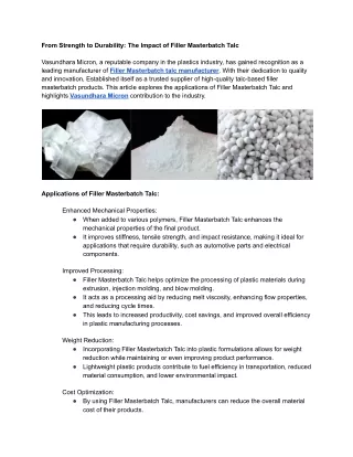 From Strength to Durability: The Impact of Filler Masterbatch Talc