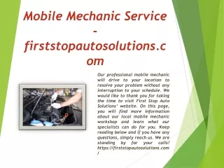 Mobile Mechanic Service - firststopautosolutions.com