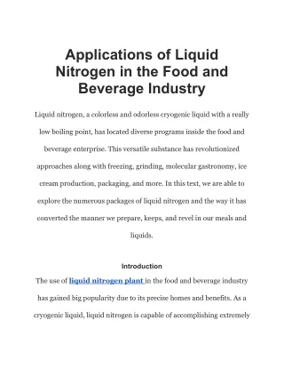 Applications of Liquid Nitrogen in the Food and Beverage Industry