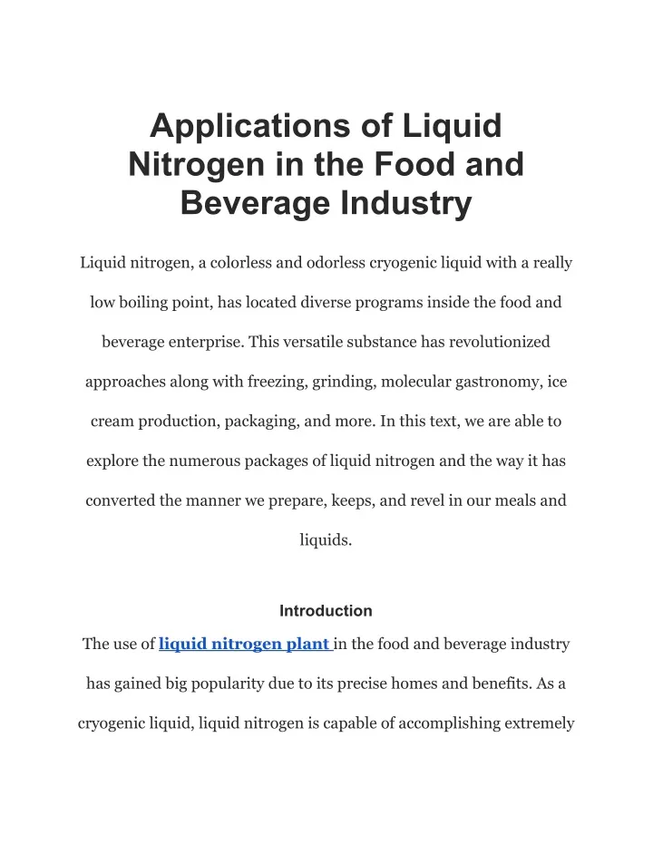applications of liquid nitrogen in the food