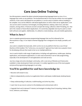 Best Core Java Online Training Institute In Hyderabad