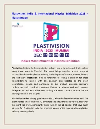 Plastivision India & International Plastics Exhibition 2023 - Plastic4trade