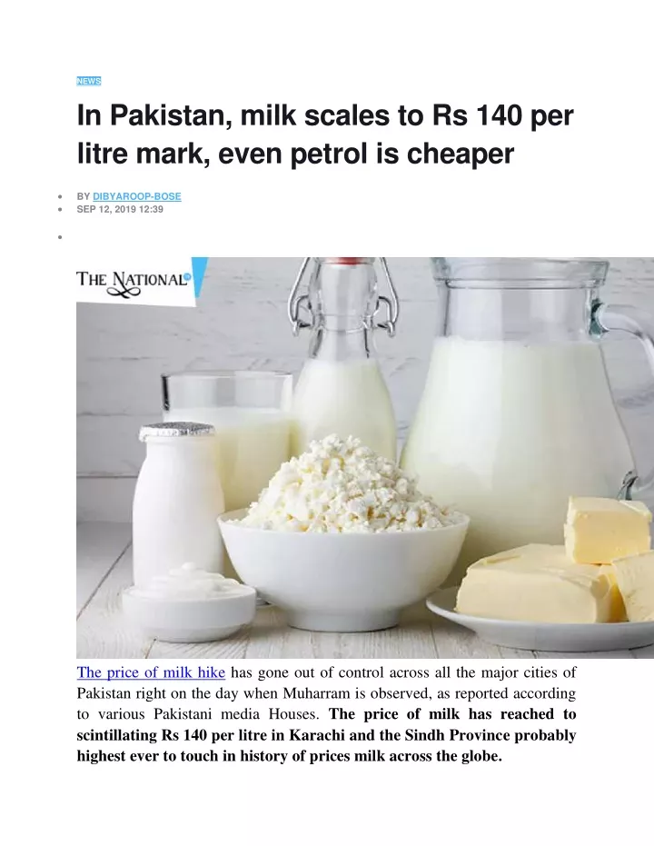news in pakistan milk scales to rs 140 per litre