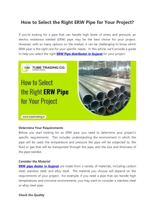 how to select the right erw pipe for your project