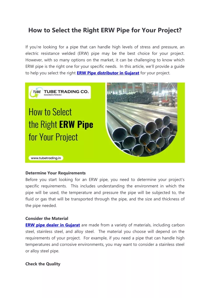 how to select the right erw pipe for your project