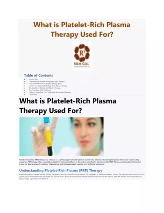 What is Platelet-Rich Plasma Therapy Used For?