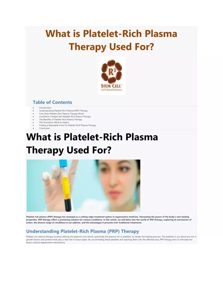 what is platelet rich plasma therapy used for