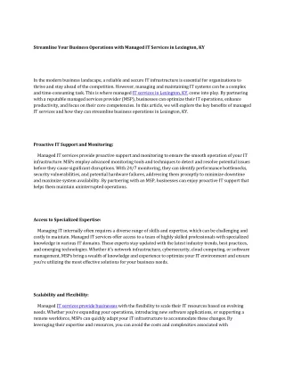 Streamline Your Business Operations with Managed IT Services in Lexington, KY