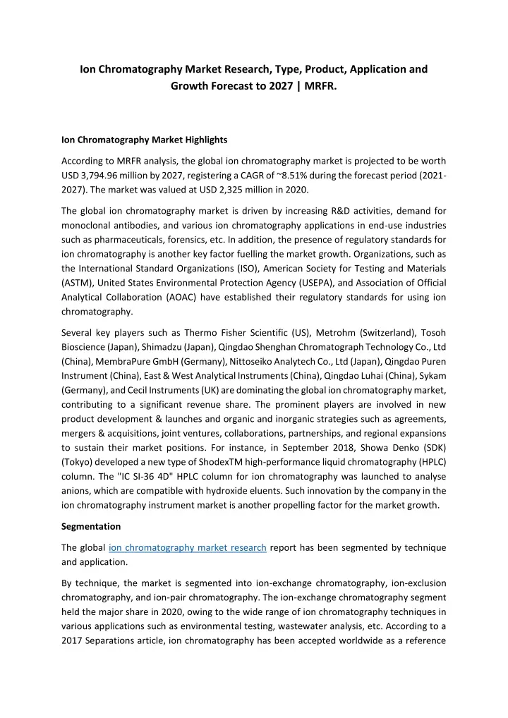 ion chromatography market research type product