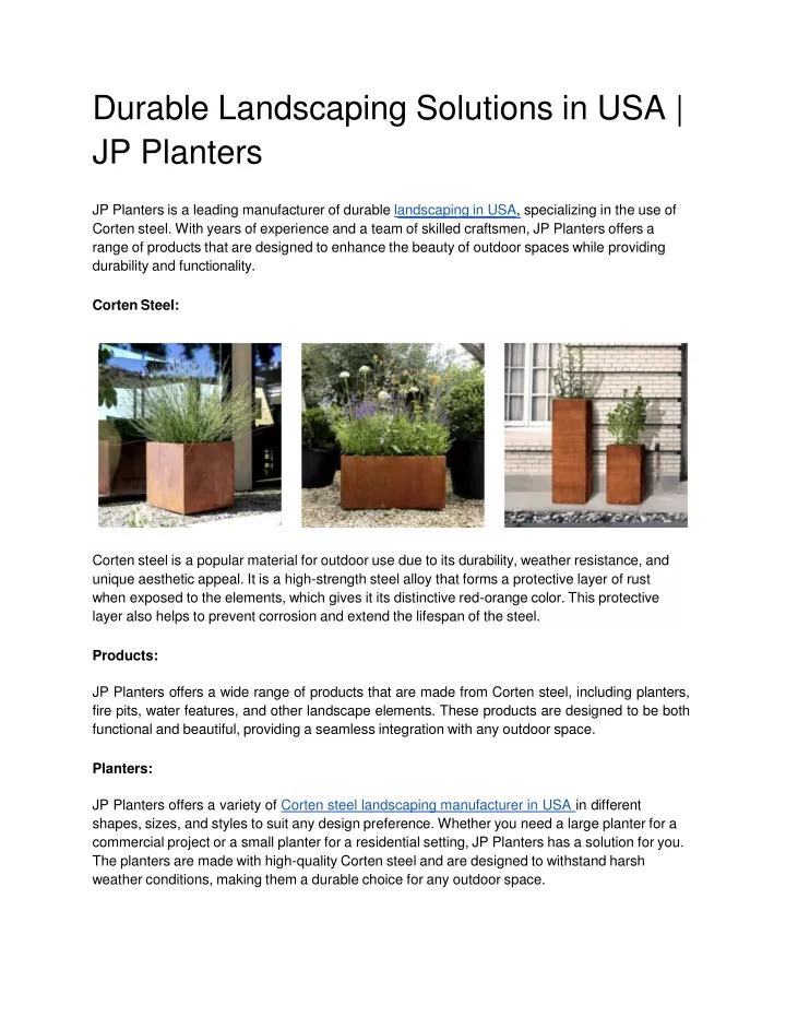 durable landscaping solutions in usa jp planters