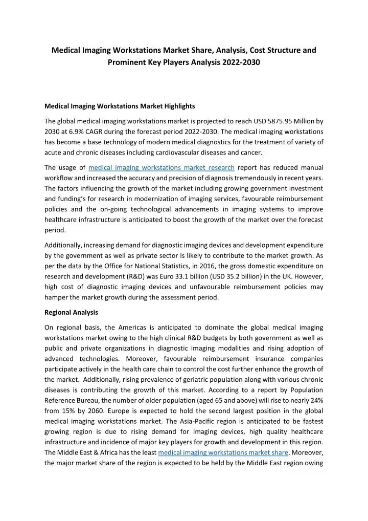 medical imaging workstations market share