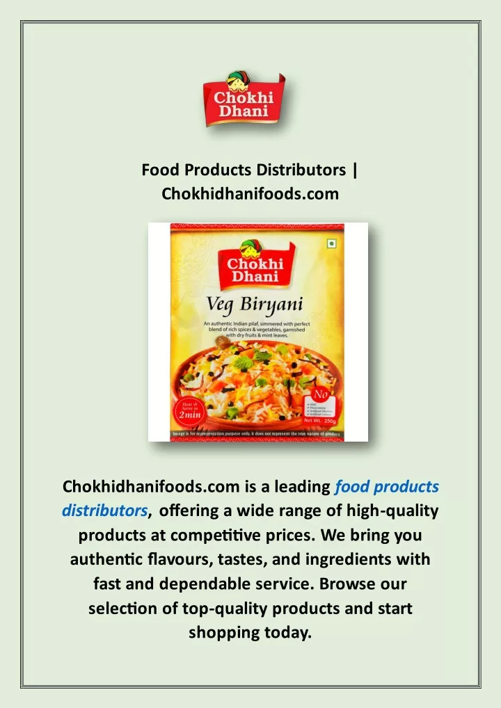 food products distributors chokhidhanifoods com