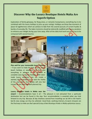 Discover Why the Luxury Boutique Hotels Malta Are Superb Option -PDF