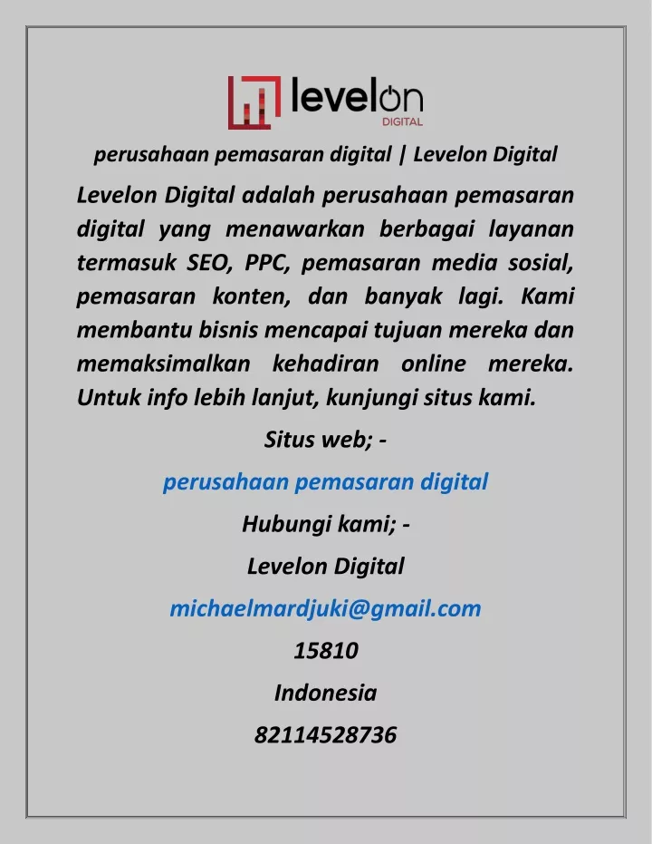 perusahaan pemasaran digital levelon digital