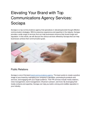 Elevating Your Brand with Top Communications Agency Services: Sociapa