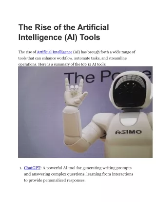 The Rise of the Artificial Intelligence