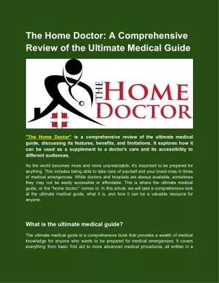 The Home Doctor_ A Comprehensive Review of the Ultimate Medical Guide