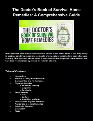 The Doctor's Book of Survival Home Remedies_ A Comprehensive Guide