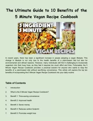 The Ultimate Guide to 10 Benefits of the 5 Minute Vegan Recipe Cookbook