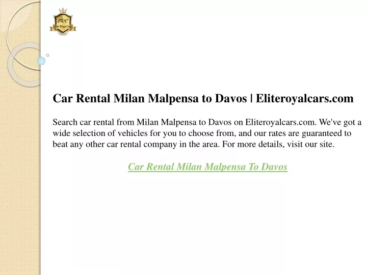 car rental milan malpensa to davos eliteroyalcars