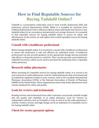How to find reputable sources for buying tadalafil online