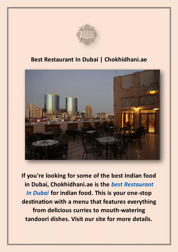 best restaurant in dubai chokhidhani ae