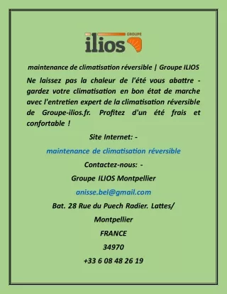 maintenance de climatisation réversible  Groupe ILIOS