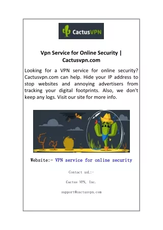 Vpn Service for Online Security  Cactusvpn.com