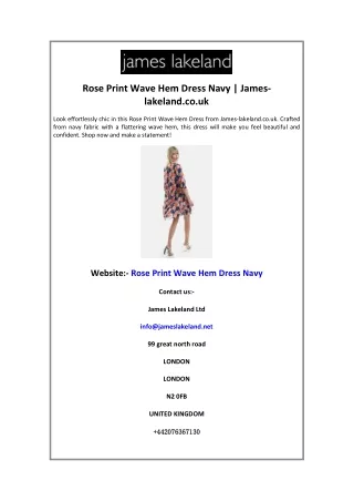 Rose Print Wave Hem Dress Navy James-lakeland.co.uk