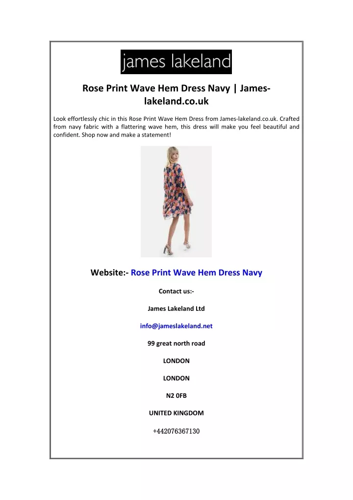 rose print wave hem dress navy james lakeland