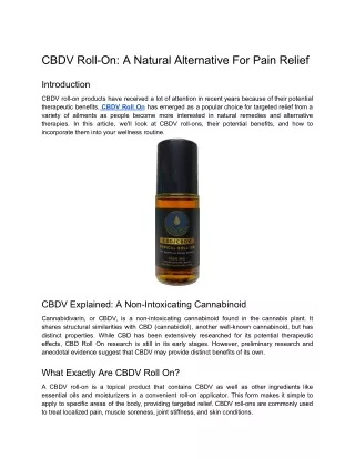 CBDV Roll-On: A Natural Alternative For Pain Relief