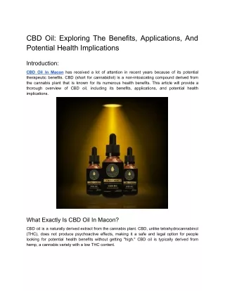 CBD Oil: Exploring The Benefits, Applications, And Potential Health Implications