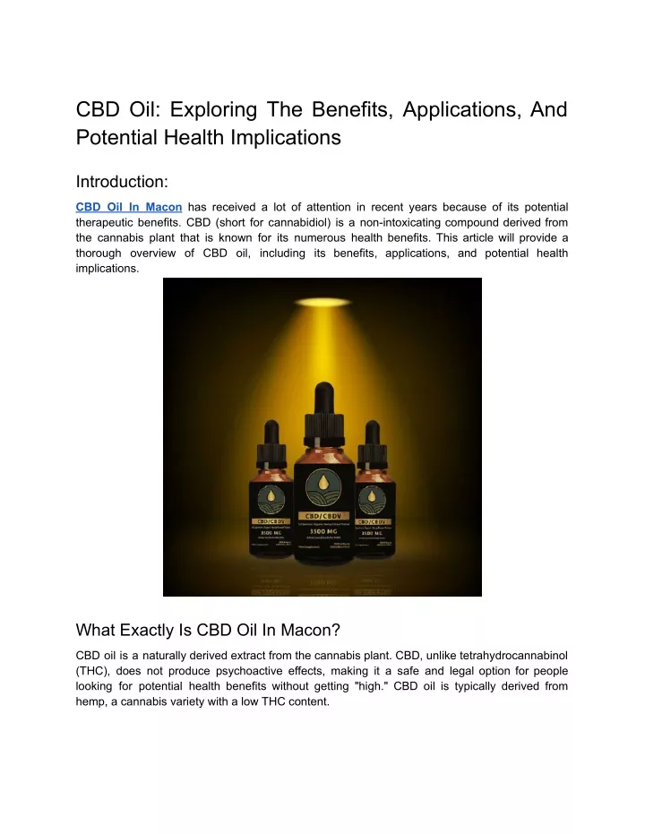 cbd oil exploring the benefits applications