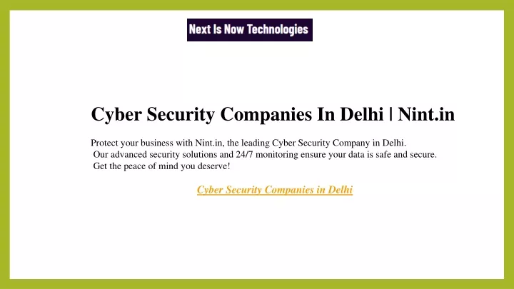 cyber security companies in delhi nint in protect