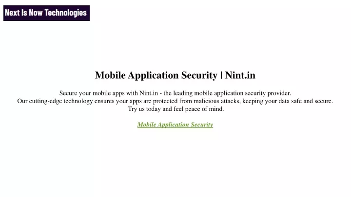 mobile application security nint in secure your