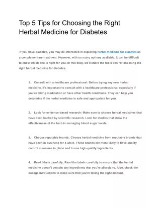 Top 5 Tips for Choosing the Right Herbal Medicine for Diabetes