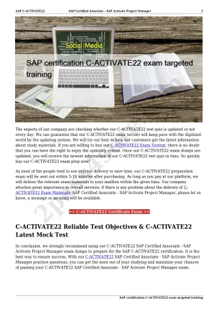 SAP certification C-ACTIVATE22 exam targeted training