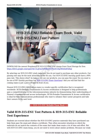 H19-315-ENU Reliable Exam Book, Valid H19-315-ENU Test Pattern