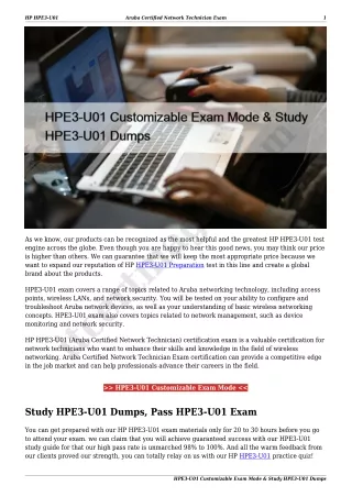 HPE3-U01 Customizable Exam Mode & Study HPE3-U01 Dumps