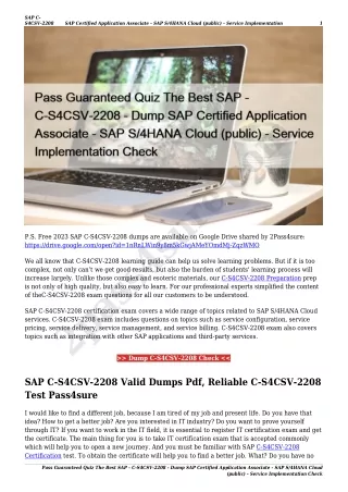 Pass Guaranteed Quiz The Best SAP - C-S4CSV-2208 - Dump SAP Certified Application Associate - SAP S/4HANA Cloud (public)