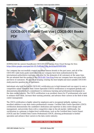 CDCS-001 Reliable Test Vce | CDCS-001 Books PDF