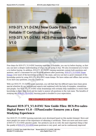 H19-371_V1.0-ENU New Guide Files Exam Reliable IT Certifications | Huawei H19-371_V1.0-ENU: HCS-Pre-sales-Digital Power