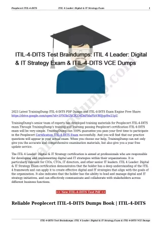 ITIL-4-DITS Test Braindumps: ITIL 4 Leader: Digital & IT Strategy Exam & ITIL-4-DITS VCE Dumps