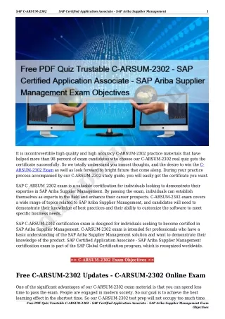 Free PDF Quiz Trustable C-ARSUM-2302 - SAP Certified Application Associate - SAP Ariba Supplier Management Exam Objectiv