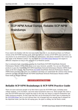 SCP-NPM Actual Dumps, Reliable SCP-NPM Braindumps
