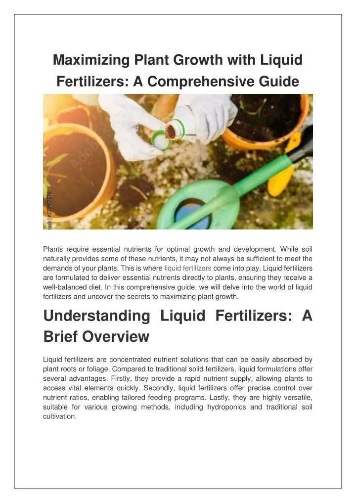 maximizing plant growth with liquid fertilizers