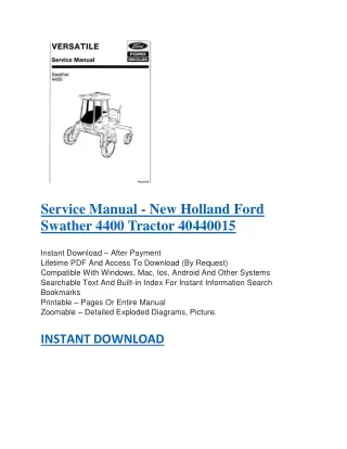 Service Manual - New Holland Ford Swather 4400 Tractor 40440015
