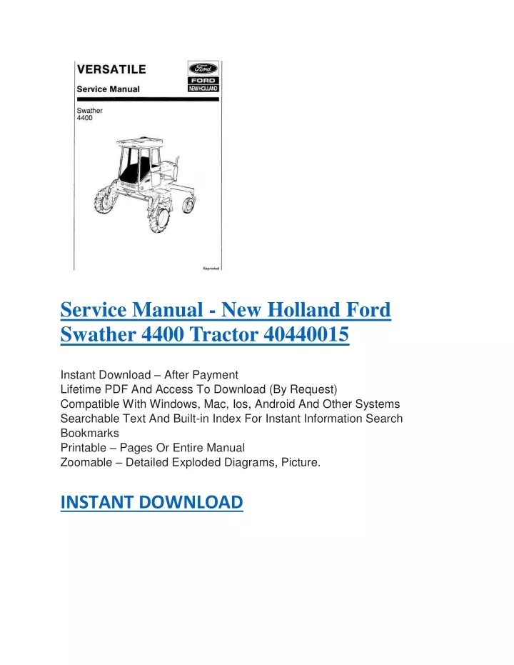 service manual new holland ford swather 4400