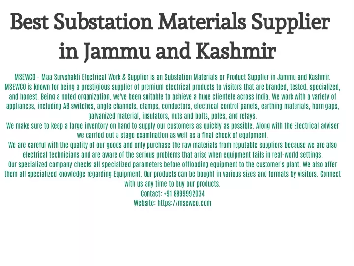 best substation materials supplier in jammu