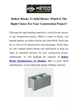 Hollow Blocks Manufacturers In Mumbai Call-8484930580